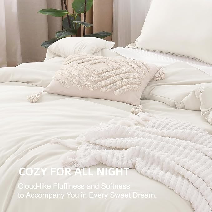 Litanika Comforters Ivory Oversized King Size, 3 Pieces Lightweight Solid Bedding Comforter Set, All Season Fluffy Bed Set (120x98In Comforter & 2 Pillowcases)