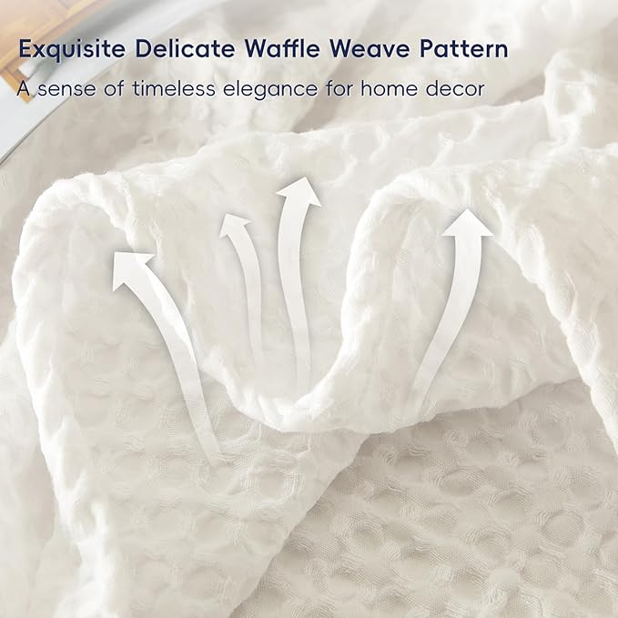 PHF Ultra Soft Waffle Weave Throw Blanket 50"x 60"- Washed Lightweight Breathable Cozy Woven Blanket for Bed - Aesthetic Decor for Couch Bedding Sofa Home Car - Coconut White