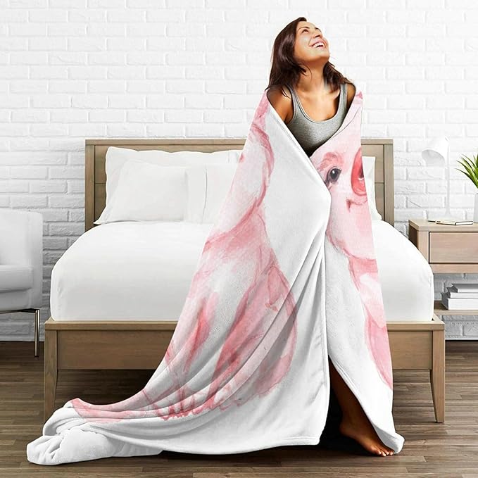 HGOD DESIGNS Lovely Pink Pig Watercolor Blanket, Super Soft Pig Throw Blanket 50"x60" Blanket for Bed Couch Chair Fall Winter Camping Living Room Office