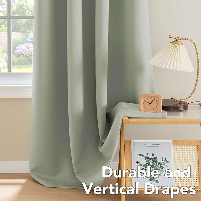 H.VERSAILTEX Winter Season Thermal Insulated Nickel Grommet Blackout Curtains/Draperies for Bedroom/Living Room - 2 Panels Set - 52x72 Inch - Solid Light Sage