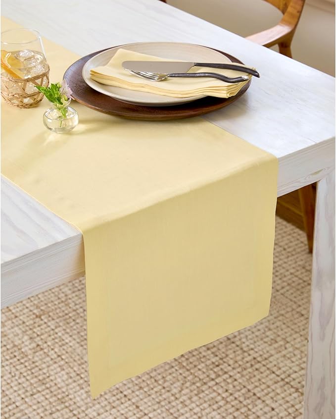Solino Home Linen Table Runner 120 Inches Long - 100% Pure Linen Golden Straw Dining Table Runner 14 x 120 Inch for Fall, Autumn, Thanksgiving - Fete