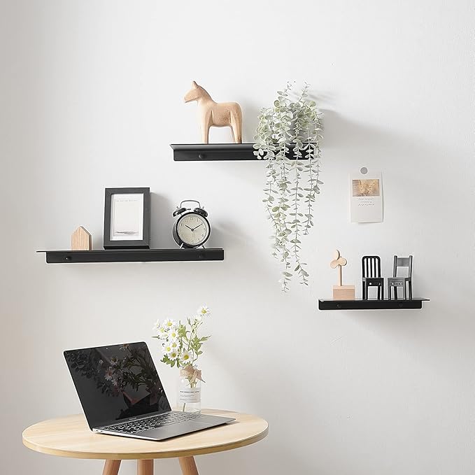 JOOM Metal Floating Shelf, 12" Black Shelf, Small Display Shelf for Wall Storage
