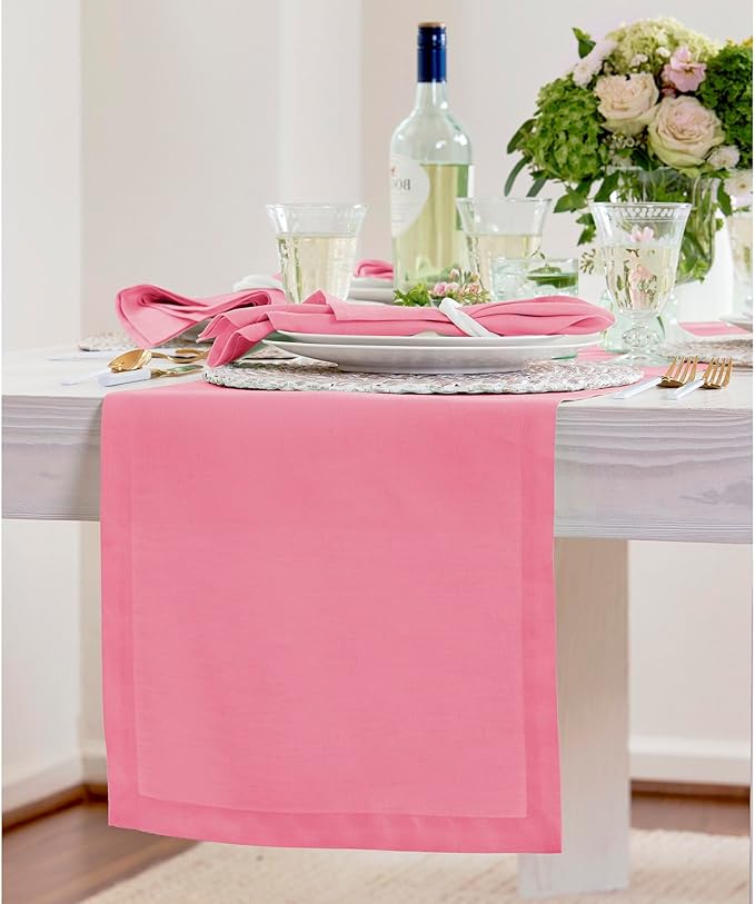 Solino Home Linen Pink Carnation Table Runner 60 Inches - 100% Pure Linen Short Table Runner 14 x 60 Inch Ideal for Dresser and Coffee Tables - Halloween - Fete