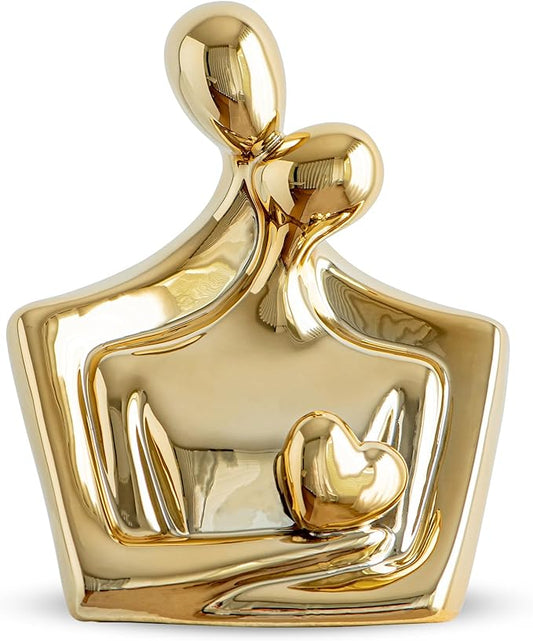 Porcelain Romantic Couple Figurines Statue Gold Aesthetic Decorations Hugging Couple Sculptures - Modern Ceramic Sculpture Home Accents for Living Room Bedroom Coffee Table, Desktop, Bookshelf