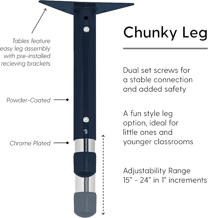 FDP Rectangle Activity School and Classroom Kids Table (30 x 60 inch), Toddler Legs, Adjustable Height 15-24 inches - Gray Top and Navy Edge