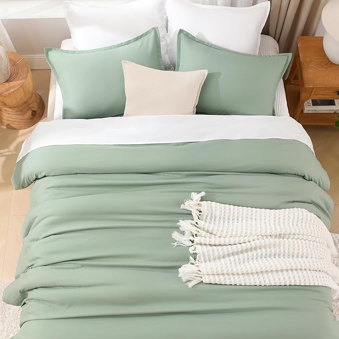Litanika Comforter Full Size Set Sage Green, 3 Pieces Lightweight Bed Set, Solid Bedding Comforters Sets, Soft All Season Down Alternative Quilt Blanket