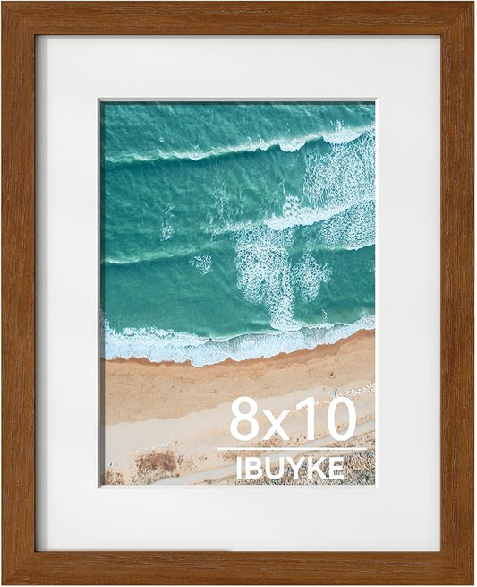 IBUYKE 8x10 Picture Frame,Solid Oak Wood 8x10 Photo Frame with Mat to 5x7,10x8 Picture Frames With Tempered Glass,Tabletop or Wall Mount Display,Home Decor,Walnut Oak 8 x 10 Frame,UWPF0810H