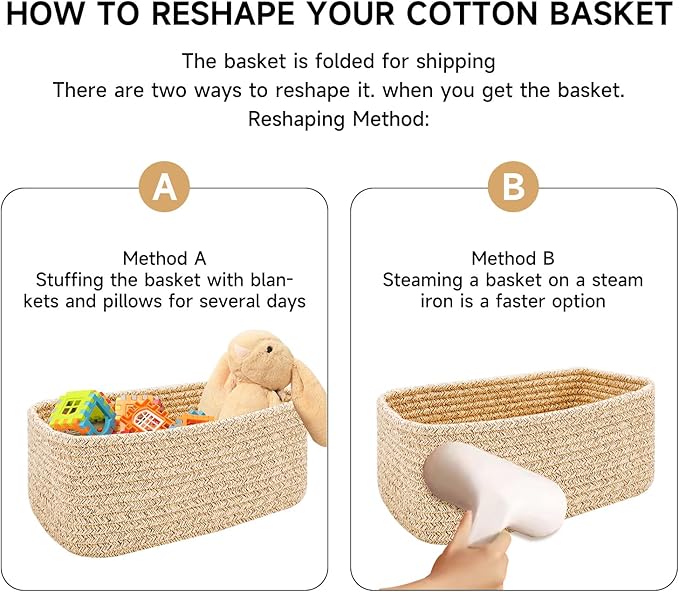 Small Storage Baskets for Organizing | Closet Organizer Bins | Shelf Toy Basket | Woven Rope Baskets | Cube Decorative Box | Shallow Basket | 13x8.5x5.1” | 4 Packs Dark Gray