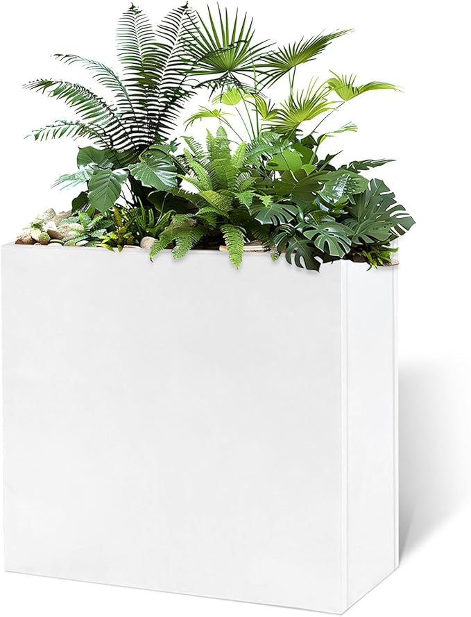 Galvanized Steel Metallic Heavy Planter for Outdoor Plants Metal Outdoor Planter Spliced Flower Box with Partitions for Outside,Indoor,Garden (White, 24 * 10 * 24)