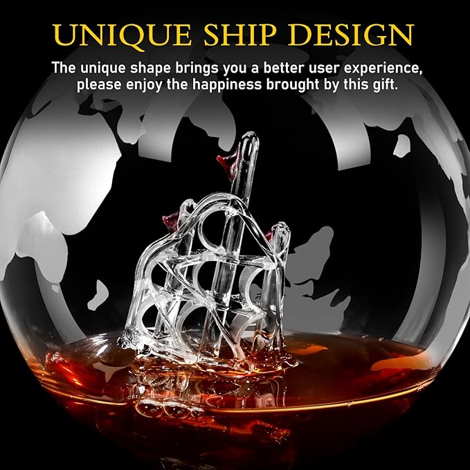Whiskey Decanter for Men, Whiskey Globe Decanter for Liquor, Bourbon, Vodka, Cocktails, Scotch liquor decanter for Men Father's Day Anniversary Unique Gifts - 850ml
