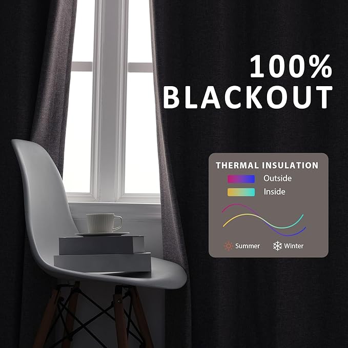 Macochico Pinch Pleated Blackout Curtains 102 Inches Long 100% Blackout Natural Linen Drapes for Bedroom Living Room Windows Farmhouse Burlap Curtains with Tieback 52”Wx102”L Natural Grey 1 Panel