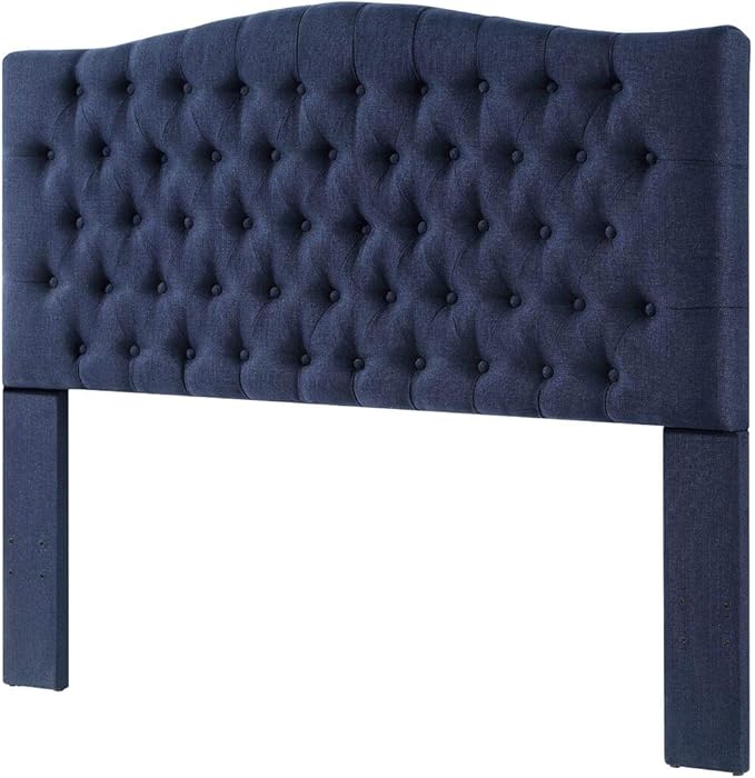 24KF Upholstered Tufted Button Linen Fabric Headboard,Comfortable Fashional Headboard Queen/Full Size,Navy Blue
