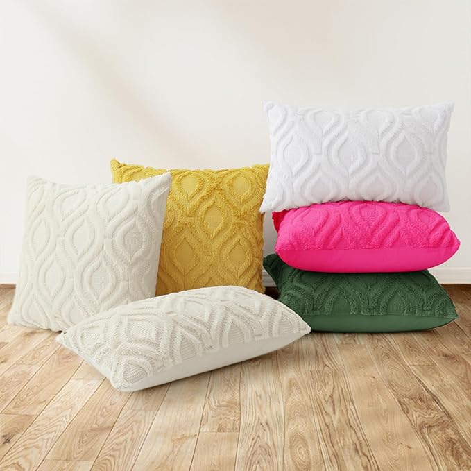 decorUhome Throw Pillow Covers 26x26 Inch Set of 2, Soft Plush Decorative Faux Fur Forest Elf Solid Couch Pillow Covers, Accent Farmhouse Neutral Square Euro Pillow Cases for Sofa Bed Living Room