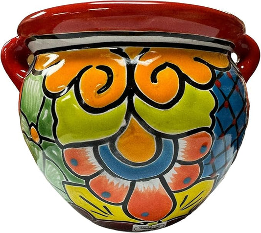 Talavera Michoacana Planter Pot Folk Art Mexican Pottery Indoor Hand Painted Outdoor Home Decor Multicolor Handmade 8"
