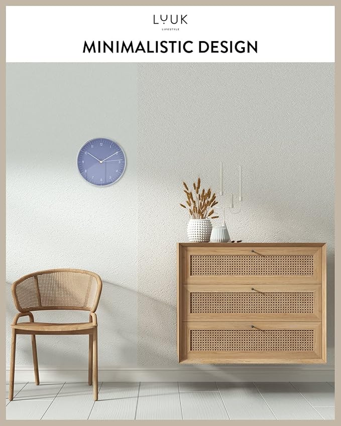 LUUK LIFESTYLE Minimalist Wall Clock with Silent Movement, no Ticking, Modern Design, Kitchen Clock, Decoration and Gift idea, in Blue and Silver