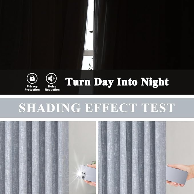Vision Home Chambray Blue Full Blackout Curtains Pinch Pleated Room Darkening Window Curtains 72 inch for Living Room Bedroom Thermal Insulated Pinch Pleat Drapes with Hooks Back Tab 2 Panel 40"Wx72"L