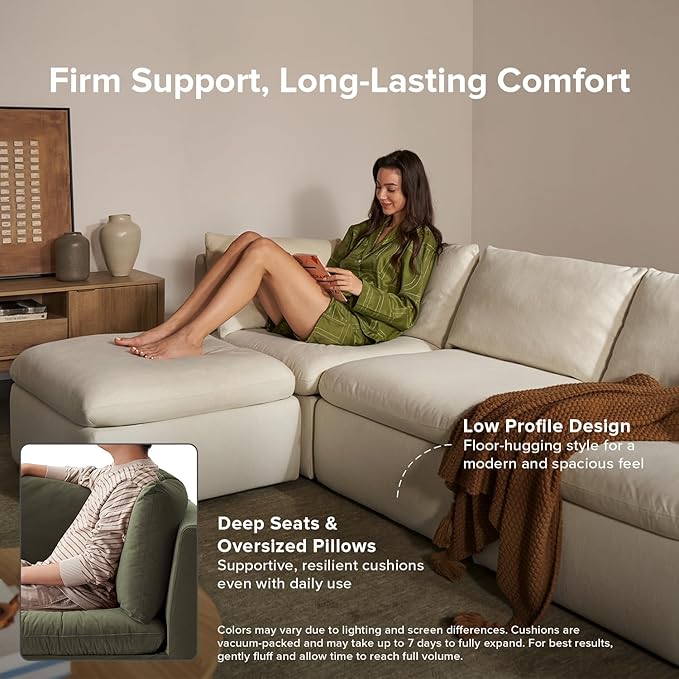 mopio Oversized Modular Sectional Sofa with Fully Removable Covers and Storage, Convertible U, L-Shaped and Sleeper Sectional, Modern Couches with Ottoman Chaise (Olive Green Velvet, 5 Seats, L)