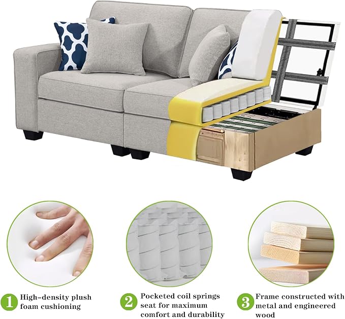 L Lengend Vansen Modular Sectional Sofa U Shaped Couch with Ottoman Modern Reversible Corner Sectional Couch for Living Room (Light Grey, U Shaped Sofa-1)