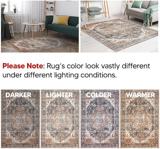 Keen Home Design 10x14 Rug - Machine Washable Area Rug with Non-Slip Backing, Ideal for Living Room, Dining Room, Bedroom - Vintage, Easy Clean, Durable, Low Pile Rug - (9'7" x 14')