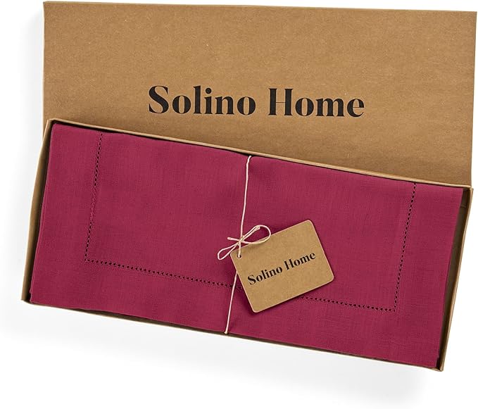 Solino Home Linen Table Runner 36 Inches - 100% Pure Linen Beet Hemstitch Table Runner 14 x 36 Inch Ideal for Dresser and Coffee Tables - Fall, Autumn, Thanksgiving - Classic Hemstitch