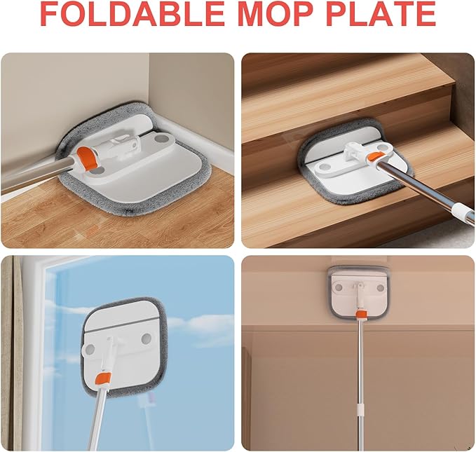 Mop and Bucket Set, Spin Mop with Self Seperates Dirty Water System, Square Mops for Floor Cleaning, 360 Rotating Foldable Standing Mop Head, Versatile Mops for Walls (Mop Bucket with 6 Pads)