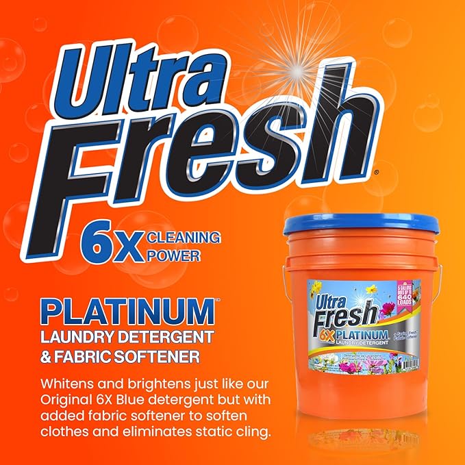 Ultra Fresh 5 Gallon Liquid Laundry Detergent Washing Soap with Spring Fresh Fabric Softener for All Machine Types, 6X Platinum, Up to 640 Loads