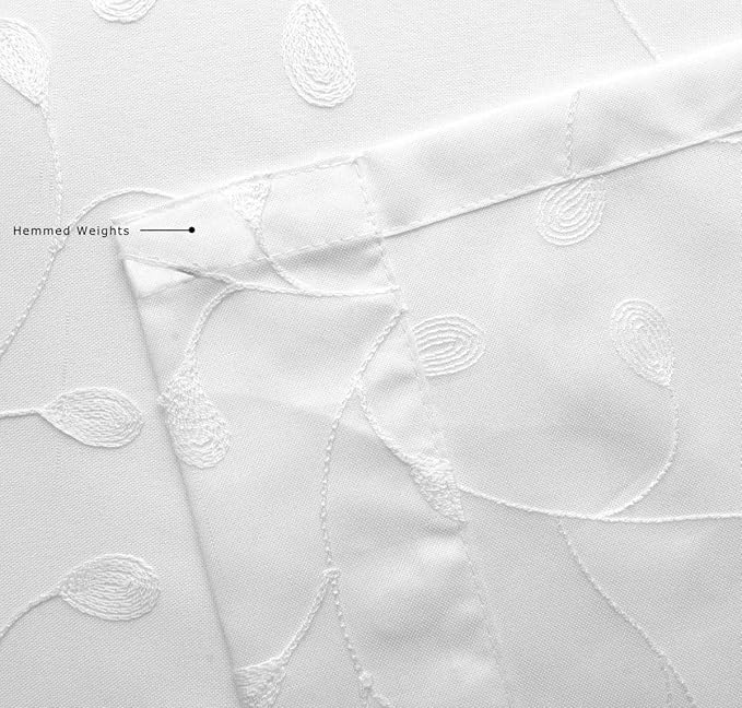 MIUCO Floral Embroidery Semi Sheer Curtains Faux Linen Grommet Window Curtains for Bedroom Living Room 63 Inch Length 2 Panels, Pure White