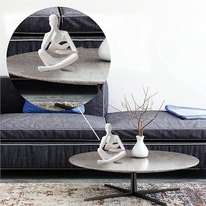 Bookshelf Decor Thinker Statue - Abstract Style Thinker Sculptures Modern Aesthetic Figurine Decoration Statues for Home Decor-Zuo Si-White