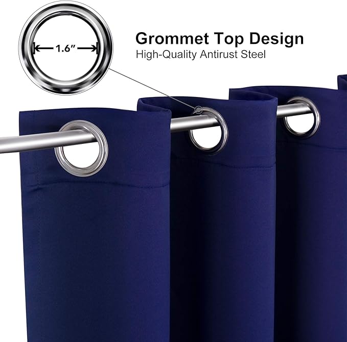 ChrisDowa Blackout Curtains 90 Inches Long 2 Panels Set for Living Room, Grommet Thermal Insulated Room Darkening Curtains for Bedroom (Navy Blue, 52 x 90 Inch)