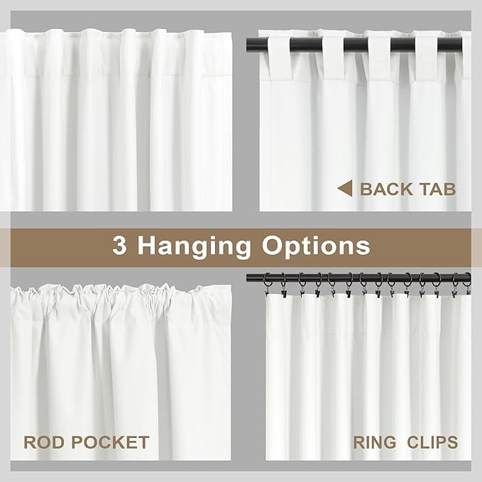 Farmhouse Linen Blackout Curtains for Living Room 96 Inches Long 2 Panel Back Tab Pleated Sun Heat Light Blocking Thermal Viral Cute Bedroom Drapes for Patio Sliding Doors Floor Length Off White Ivory