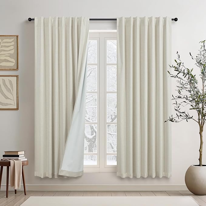 DANCURTON Beige Short Black Out Curtains 58 Inch Long for Bedroom 58 Inch Length Window Treatments Boho Kitchen Farmhouse Thermal Cooling Curtains for Summer Heat Living Room Bathroom 2 Panel Set