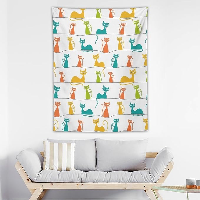 ICMOLYYENLO Boho Medieval Cat Tapestry, Abstract Atomic Starburst Geometric Aesthetic Art Wall Hanging For Bedroom Living Room Dormitory 40x60 Inches