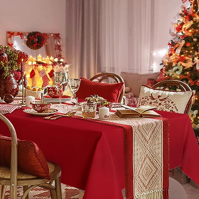 sancua Rectangle Tablecloth - 54 x 108 Inch - Stain and Wrinkle Resistant Washable Polyester Table Cloth, Decorative Fabric Table Cover for Dining Tables, Buffet Parties, Christmas Red