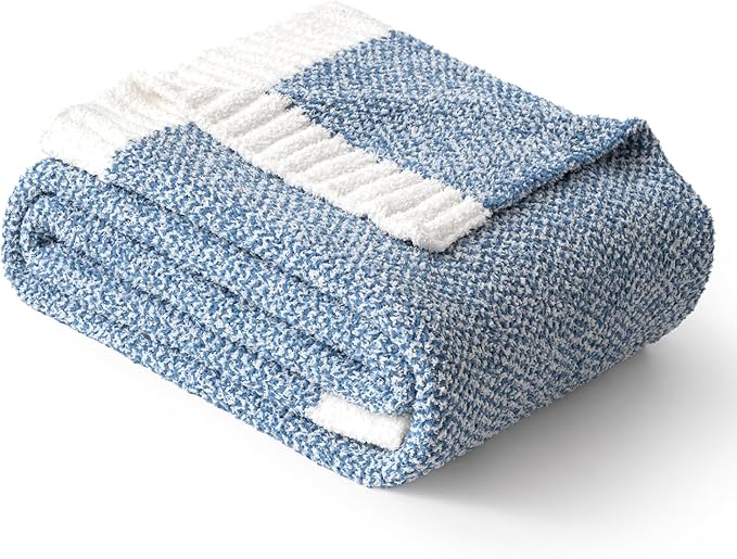 MIULEE Blue Super Soft Throw Blanket for Bed, Twin Size Cozy Fluffy Warm Blankets Knit Blankets for Couch, Sofa, Chair, Living Room, Camping, Picnic, 60 x 80 inch
