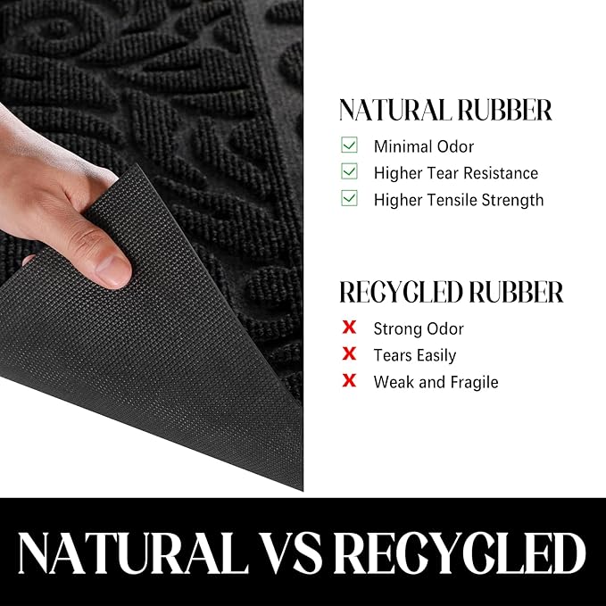 Yimobra Welcome Front Door Mat Outdoor, Heavy Duty Sturdy Non Slip Doormats, Rubber Backing, Low-Profile Entrance Rugs, Absorbent Resist Dirt, Easy Clean Patio Garage Floor Mats, 47X24 Inch, Black