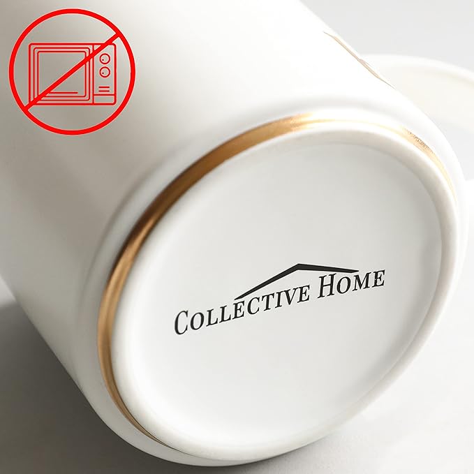 COLLECTIVE HOME - Monogram Ceramic Mugs, 15 oz Golden Initial Coffee Cups, Elegant Alphabet Tea Mugs, Elegant Personalized Mug with Gift Box, Luxurious Cups for Office and Home (v)