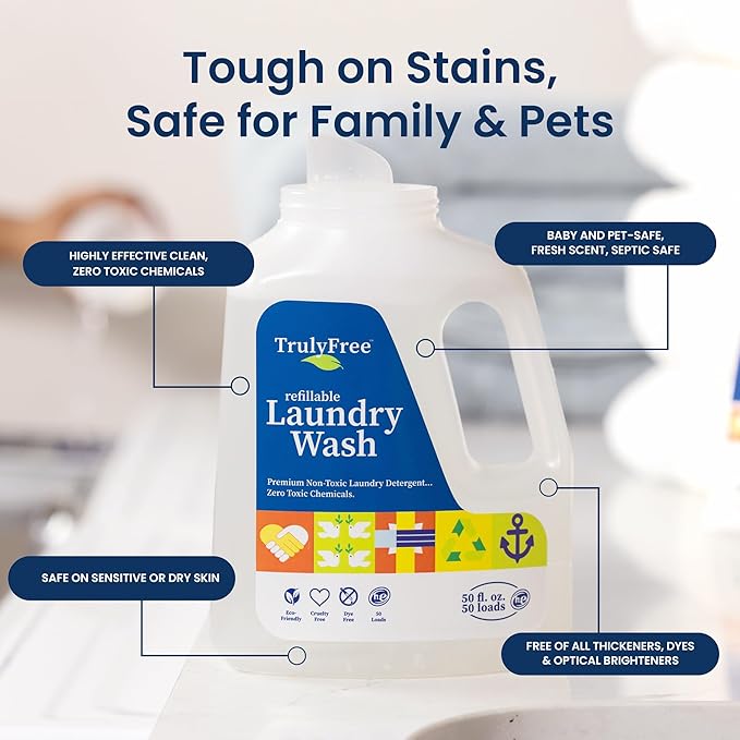 Laundry Detergent for Sensitive Skin | Gentle & Safe for Baby Clothes | Plant-Based | 4 Pack Refill Powder | Easy to Dissolve to Create a Liquid | Signature Wash Scented (200 Loads)