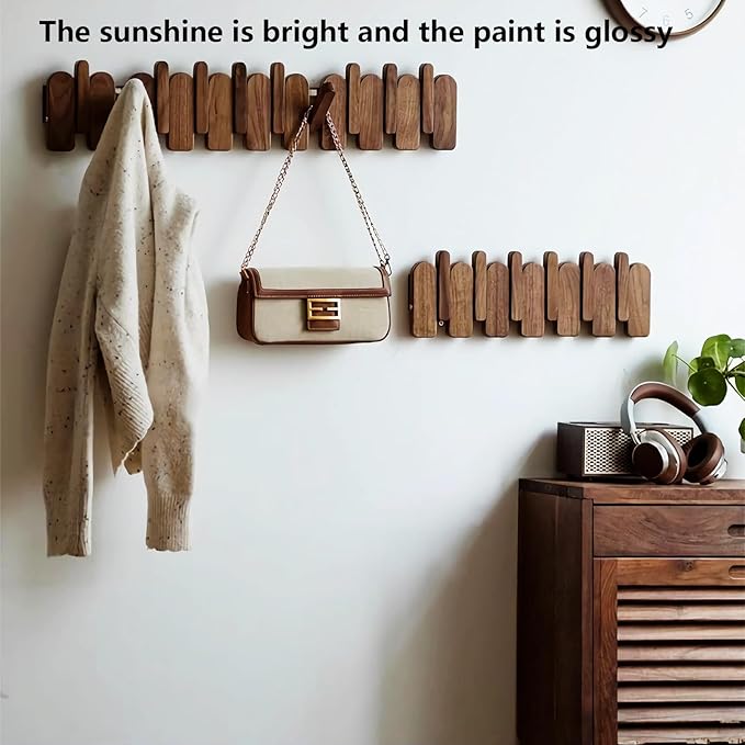 Wall Mounted Piano Key Hanger | Flip Style Hook | Entrance Wall Art Hook, Made of Oak Wood (3 Times Painted, 4 Times Polished) (Arc Beech, 4Hooks)