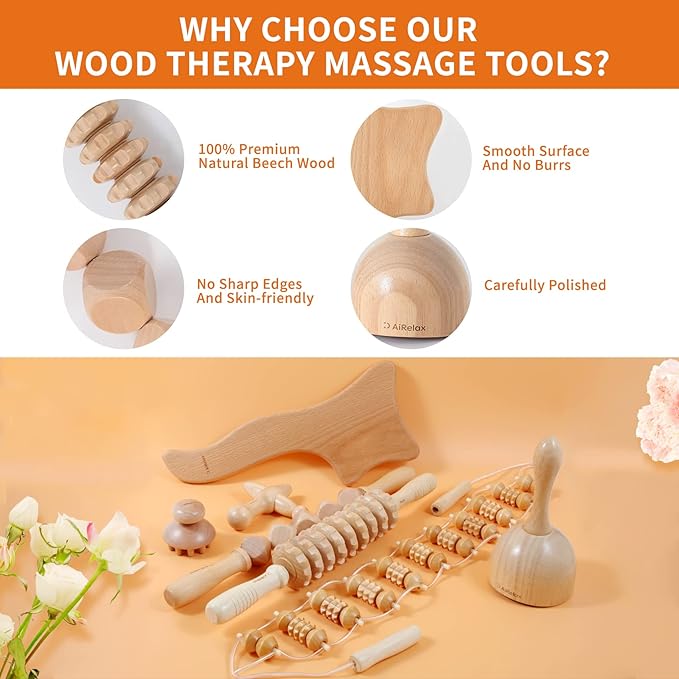7 Pack Wood Therapy Massage Tools for Body Shaping Set, Cellulite Massager,Maderoterapia Kit Colombiana, Lymphatic Drainage Massager Tools for Neck Back Waist Pain Relief