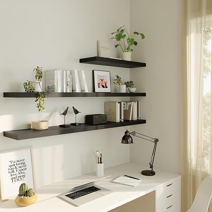 Large Floating Shelves for Wall Set of 1 Wooden Wall Shelves 30 in x 12.75 in x 2 in Room Decor Long Shelf with Invisible Wall Mount Bracket for Bedroom Kitchen Living Room Black
