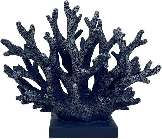 5.8" H Dark Blue Coral Decor - Resin Coral Statue, Nautical Decor for Home, Bedroom, Bathroom, Living Room, Ocean Themed Cabinet Shelf Tabletop Decoration