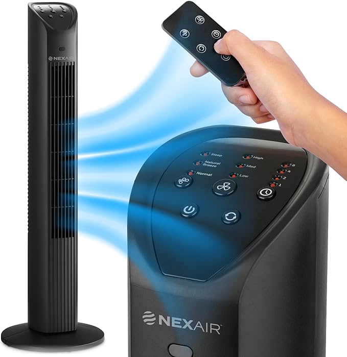 36” Oscillating Tower Fan, 3 Speed Portable Fan Tower With Remote Control, Quiet Operating Floor Fan for Bedroom with 7.5 Hr Auto Off Timer, Modern Design Room Cooling Fan For Home & Office