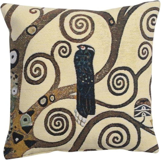 C Charlotte Home Furnishings Inc Lebensbaum Bird Belgian Cushion Cover | Pure Cotton Decorative Cushion Case | Cushion Cover for Indoor Use | 17x17 Inch Cushion Cover for Living Room I By Gustav Klimt
