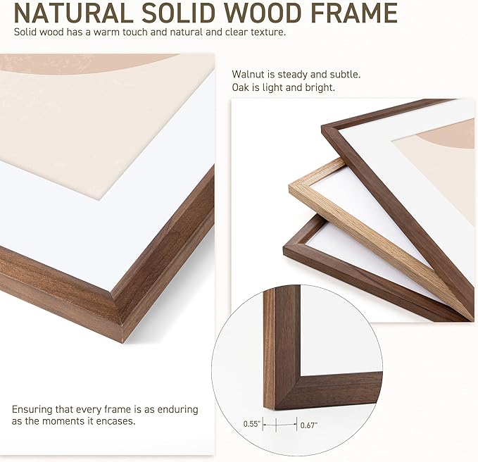 24x36 Poster Frame Natural Solid Walnut Photo Frames with 20x30 Removable Mat Wall Hanging Large Handcrafted Frame with HD Plexiglass Wall and Tabletop Display Large Picture Frame