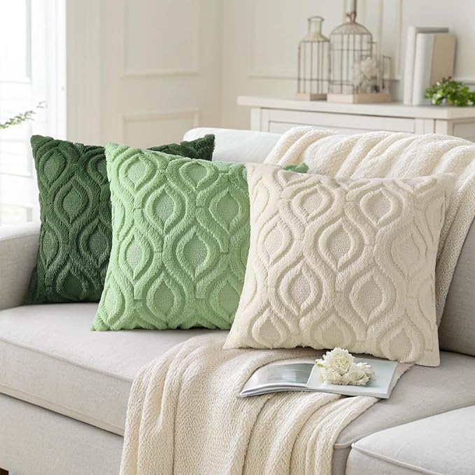decorUhome Spring Decorative Throw Pillow Covers 20x20, Soft Plush Faux Wool Couch Pillow Covers for Home, Set of 2, Beige