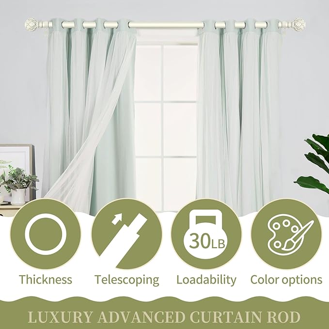 White Farmhouse Curtain Rods for Windows:18-45" Heavy Duty Adjustable Curtain Rod for Bedroom Living Room,Boho Decorative Rustic Drapery Rods with Vintage Coastal Texture Finials,Antique White