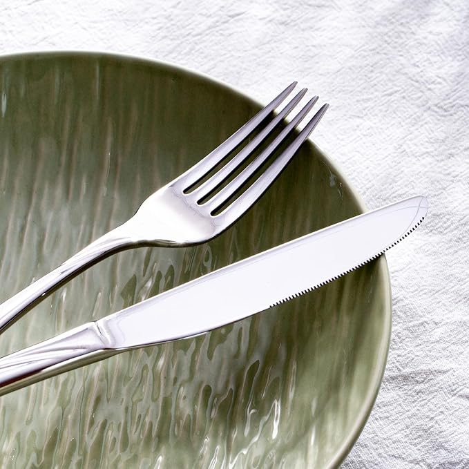 HIKAA Wave Design Silverware Set Service for 6, 30-Piece Artistic Stainless Steel Flatware Set with Fibonacci Pattern, Heavy Duty Mirror Polished Cutlery Set
