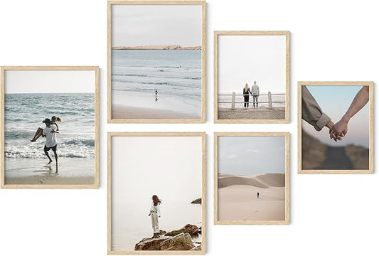 HAUS AND HUES Photo Frame Set - of 6 Picture Set, Bulk Frames, Collage for Wall, Gallery Wall Frames Pack (Three 8x10, Three 11x14 Beige)