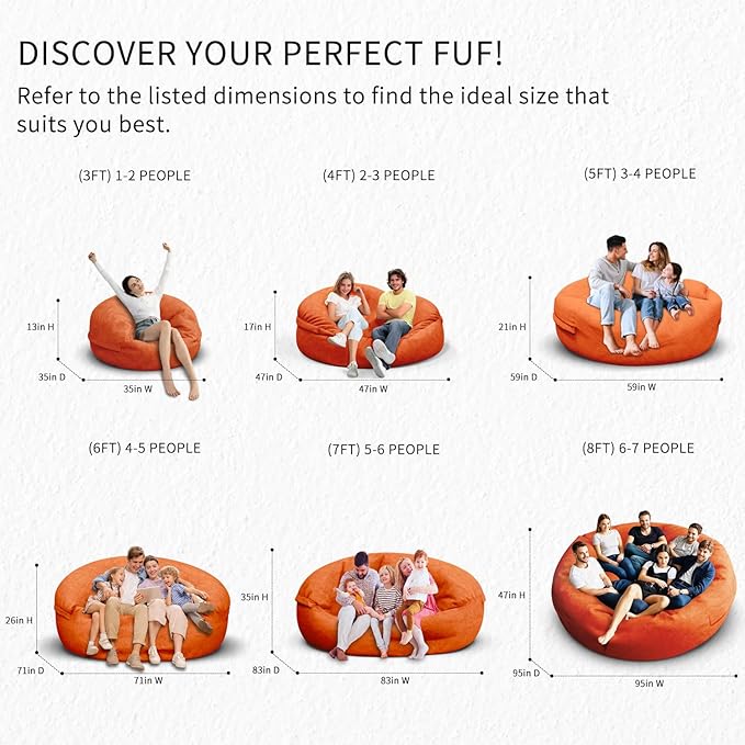Bean Bag Chair for Adults 5FT,Soft Removable Cover for Teens/Girls Bedroom,Fluffy Giant Round Floor Beanbag Lounger Chairs (No Filler,Orange)