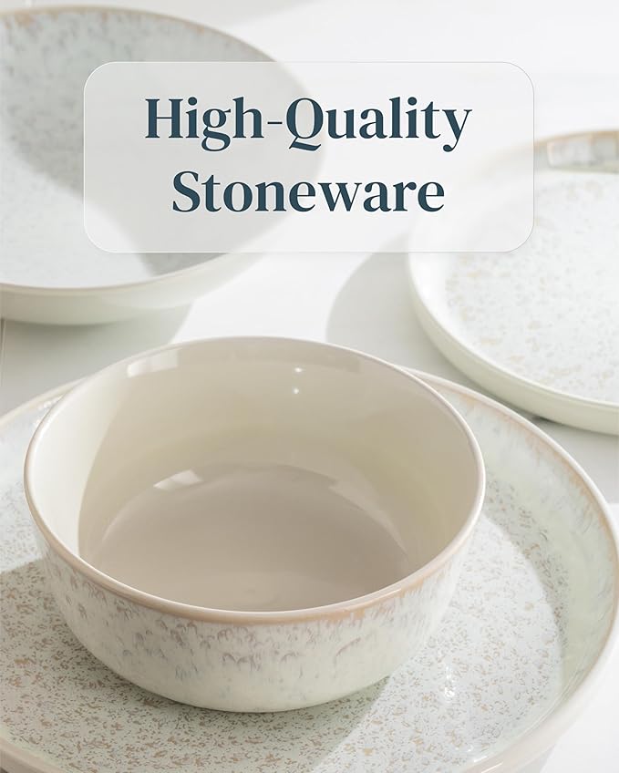 Stoneware dinnerware set 4 persons 12 pcs - Mediterranean dinnerware set, dishwasher, microwave and scratch resistant - bowl and plate set - dinnerware Pure Living Light Beige…